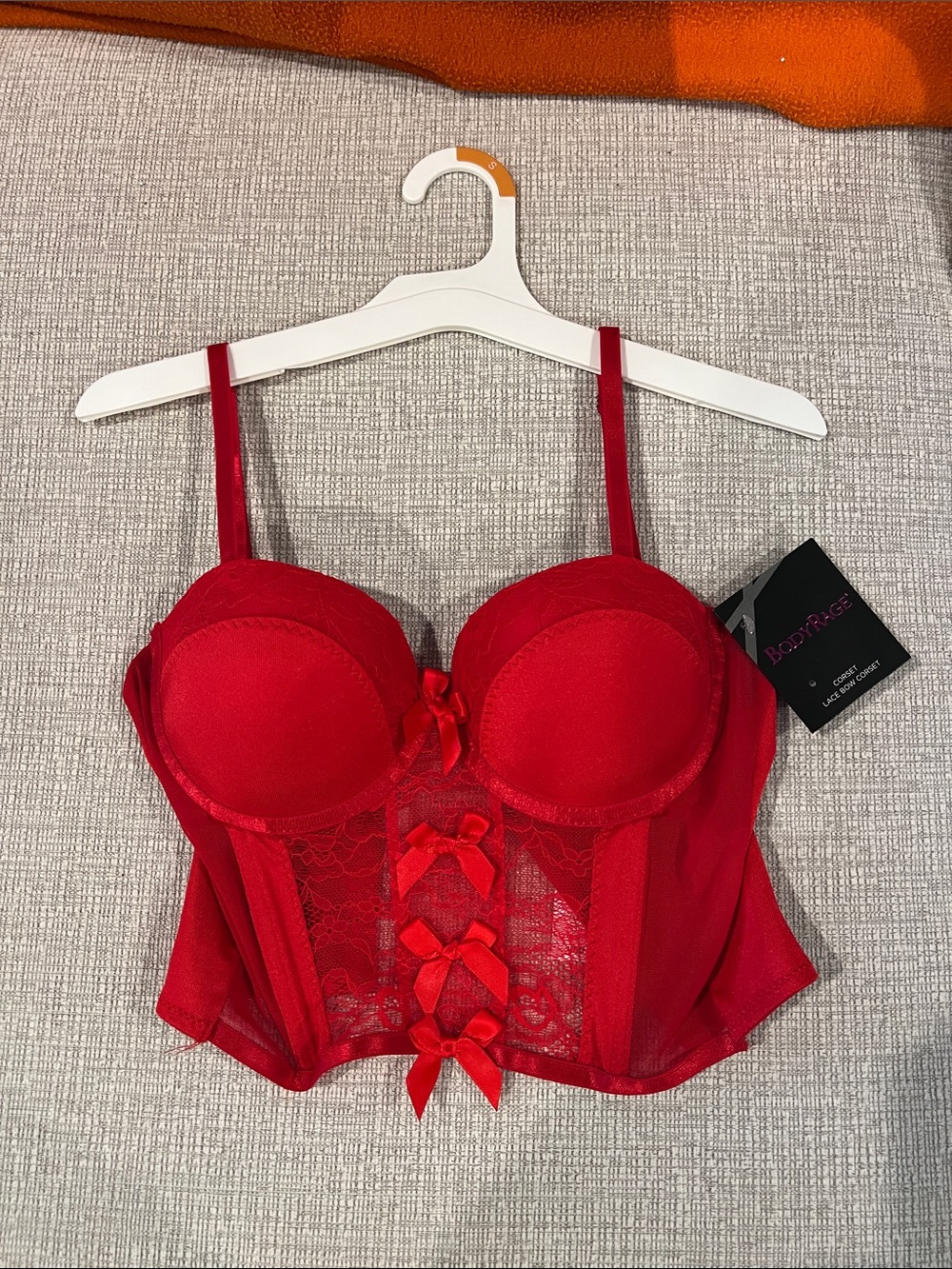 Spencer's Red Lace Bustier Top with Ribbon Detail